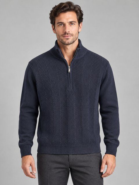 Мужской фактурный джемпер с короткой молнией PIERRE CARDIN тёмно-синий &mdash; размер M 04-52332-5172-6325 фото