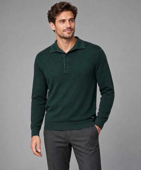 Чоловіче вовняне поло з довгим рукавом PIERRE CARDIN зелене &mdash; розмір L 07-50704-5037-5317 фото