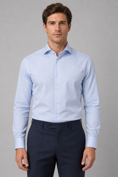 Сорочка ETERNA прямого крою (Modern Fit) блакитна у смужку зі стандартним рукавом &mdash; розмір 46 02-2357-XS82-12 фото