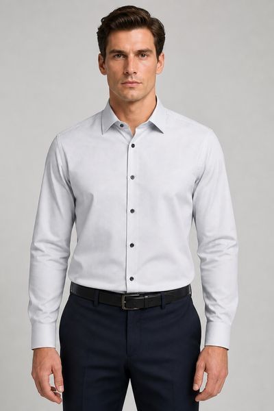 Рубашка ETERNA прямого кроя (Modern Fit) серая структура со стандартным рукавом &mdash; размер 42 02-3116-X94P-32 фото