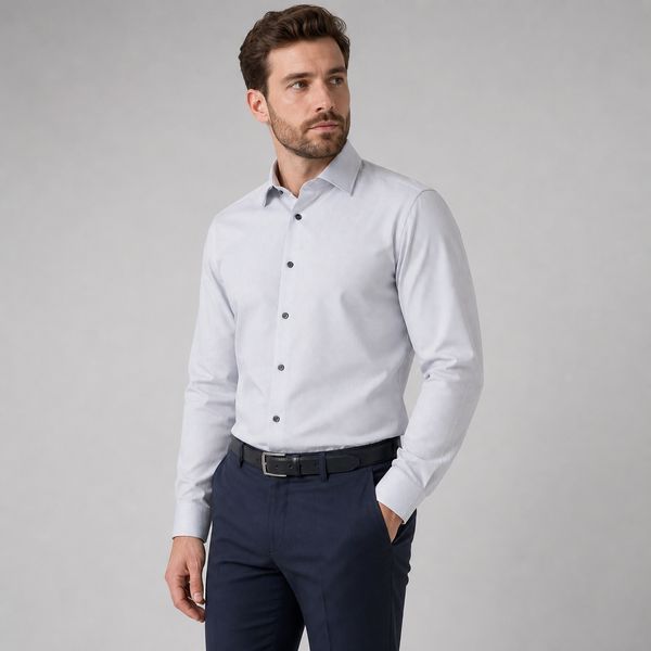 Рубашка ETERNA прямого кроя (Modern Fit) серая структура со стандартным рукавом &mdash; размер 42 02-3116-X94P-32 фото