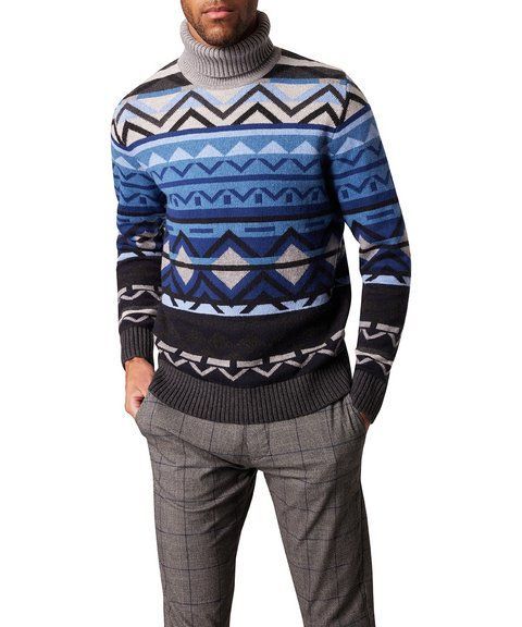Мужская водолазка PIERRE CARDIN голубая с серым узором &mdash; размер L 04-51133-5077-6101 фото